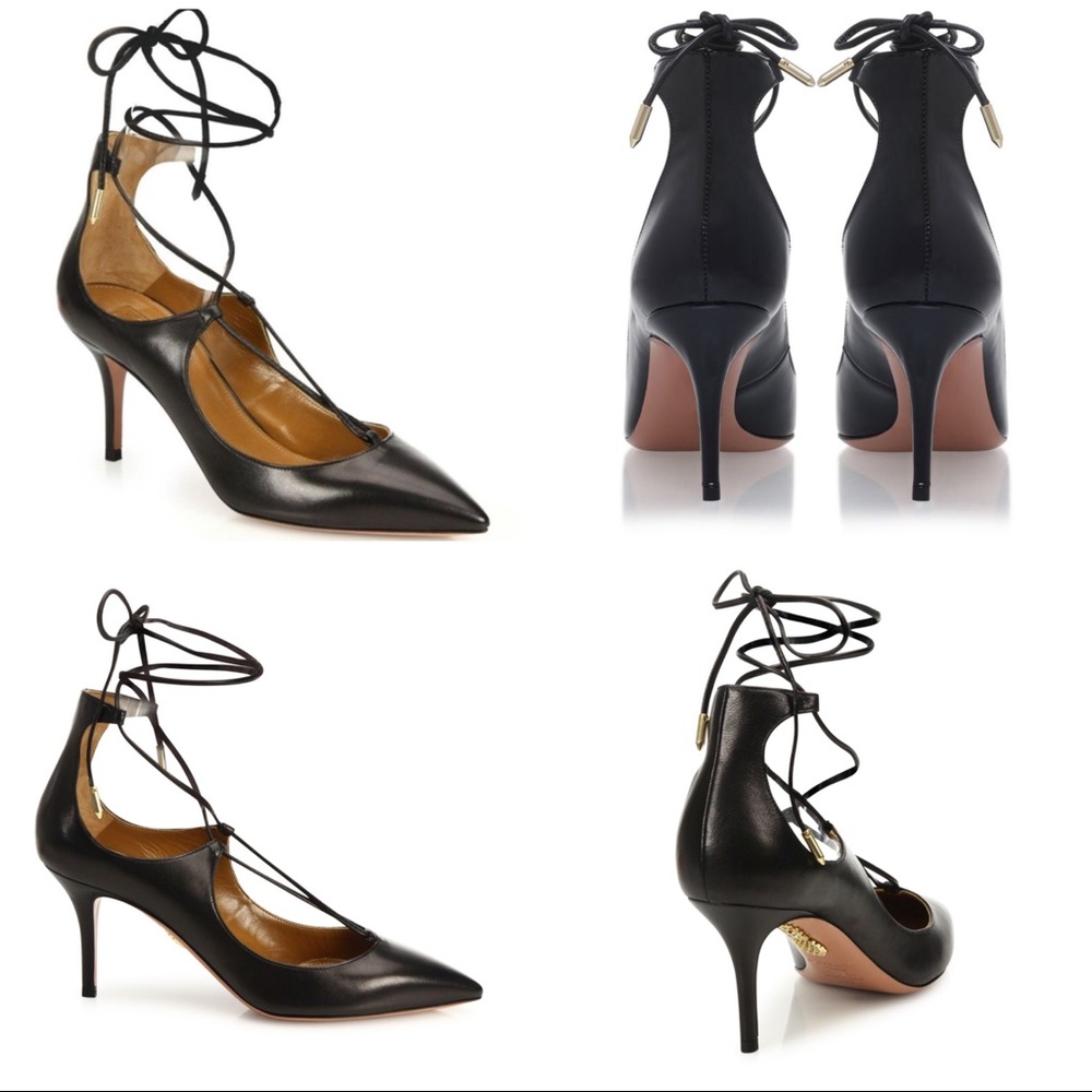Aquazzura Christy black leather pointed heels 37